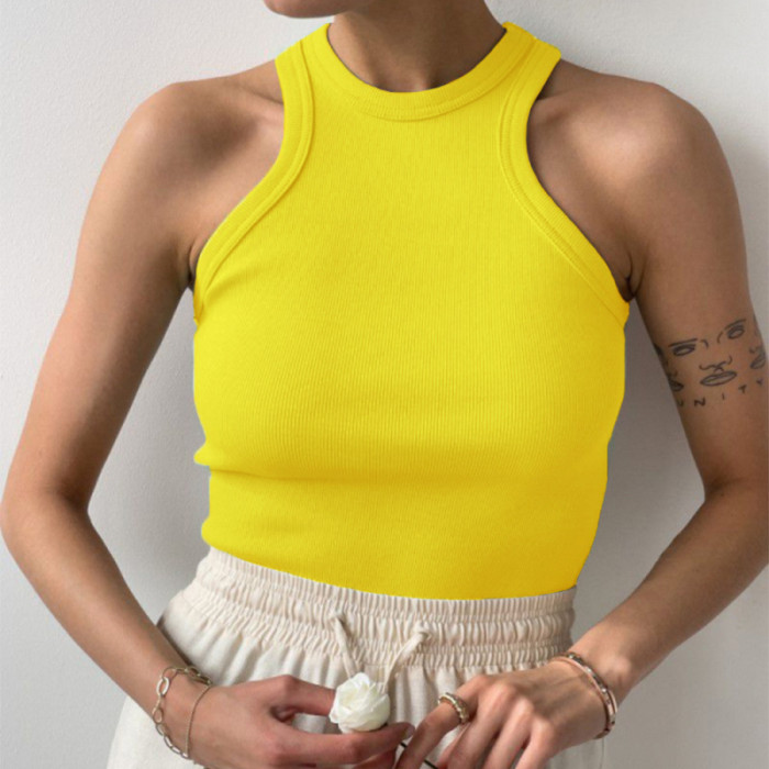 Tank Top Solid Color Casual Tank Top Sleeveless Rib Knit Blouses & Shirts