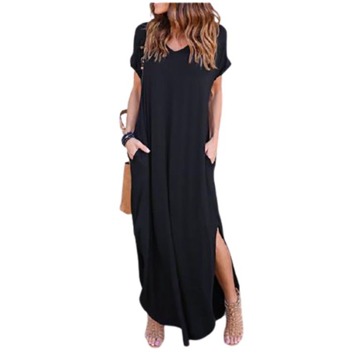 Fashion Solid Color Casual Short Sleeve Street Loose Maxi Dress
