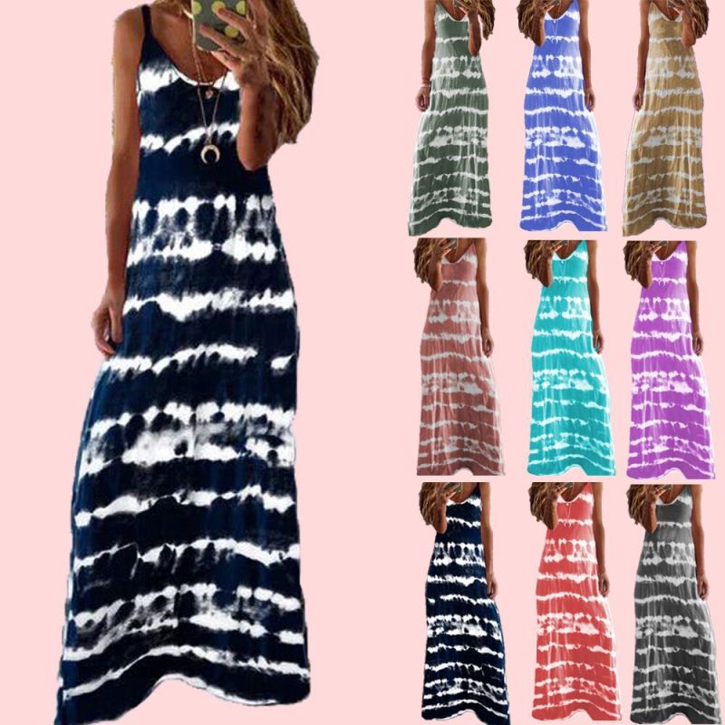 Fashion Vintage Stripe Casual Ruffle Elegant Maxi Dress