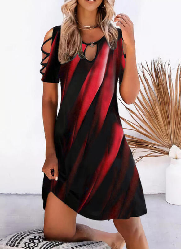 Fashion Floral Sexy Hollow Round Neck Party  Casual Dress