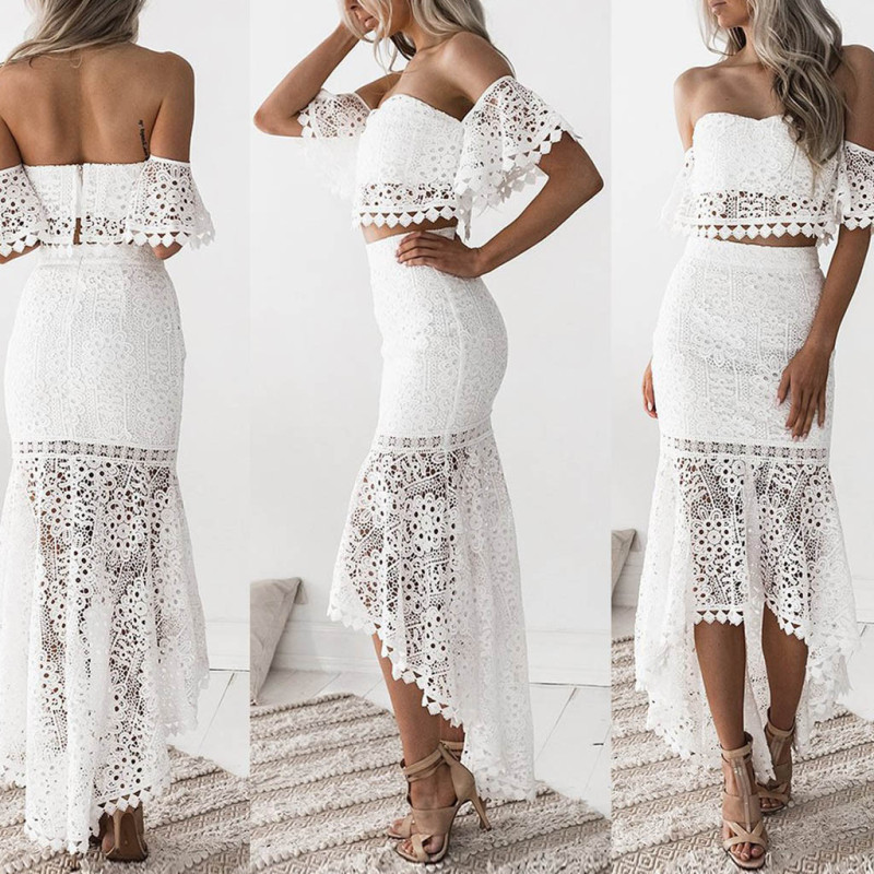 Fashion Strapless Top Lace Casual Sexy Bodycon Evening Party Dress