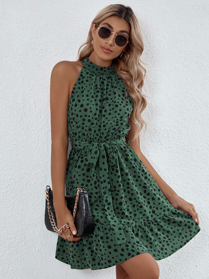 Trendy Sleeveless Leopard Sling Belt Elegant Mini Dress