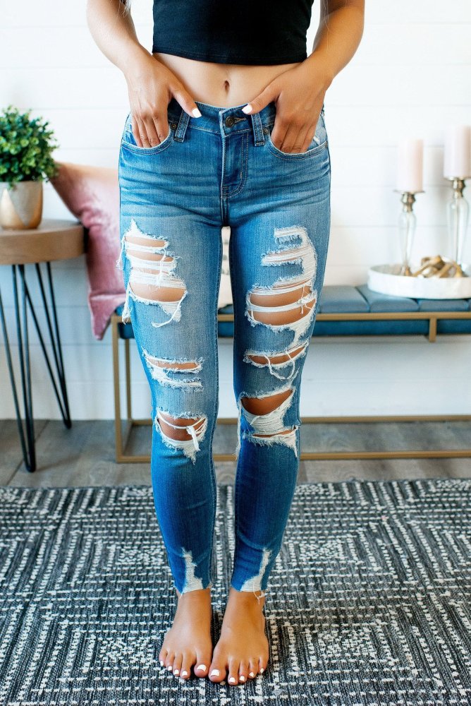 Women's Skinny Casual Stretch Street Ripped Jeans