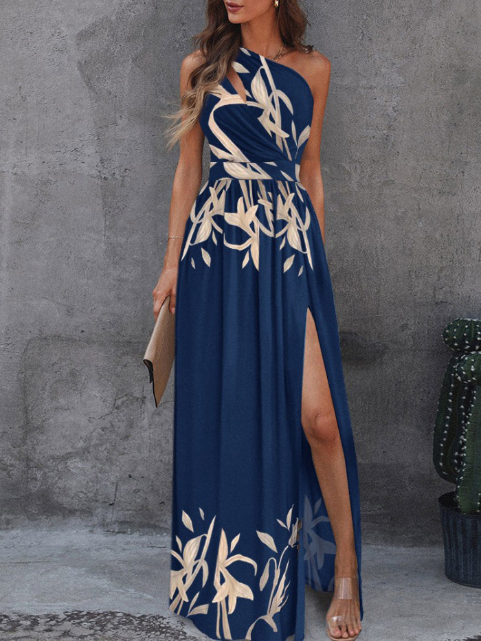 Sexy Floral Camisole Fashion Sleeveless Slim Off Shoulder Party Maxi Prom Dress