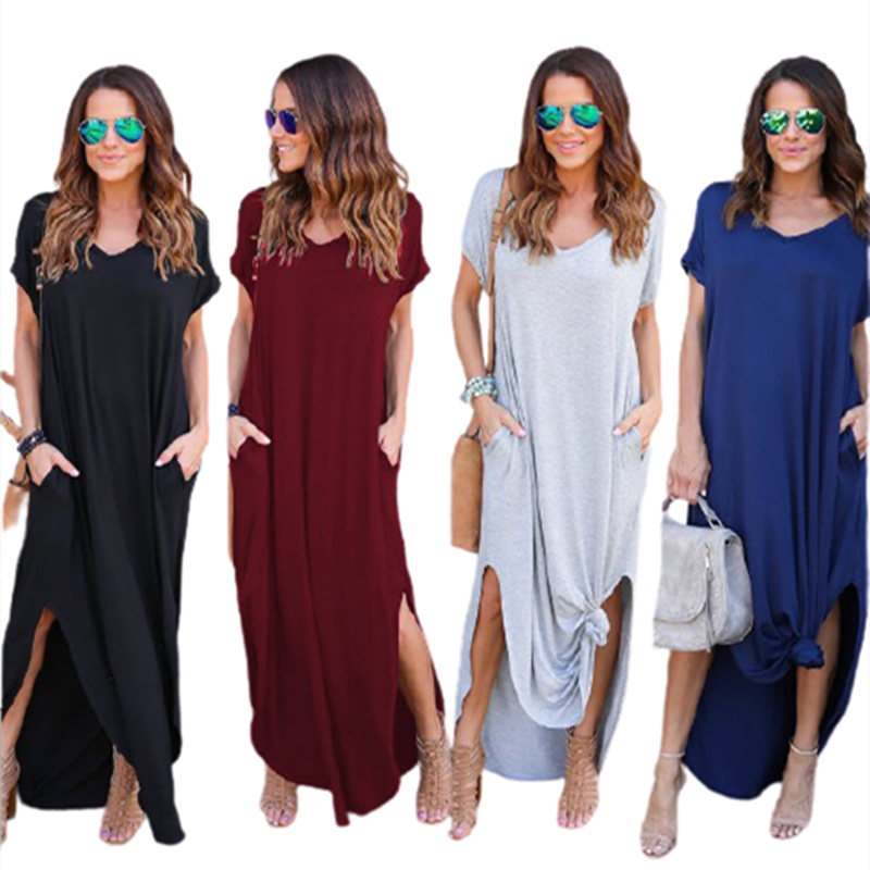 Fashion Solid Color Casual Short Sleeve Street Loose Maxi Dress