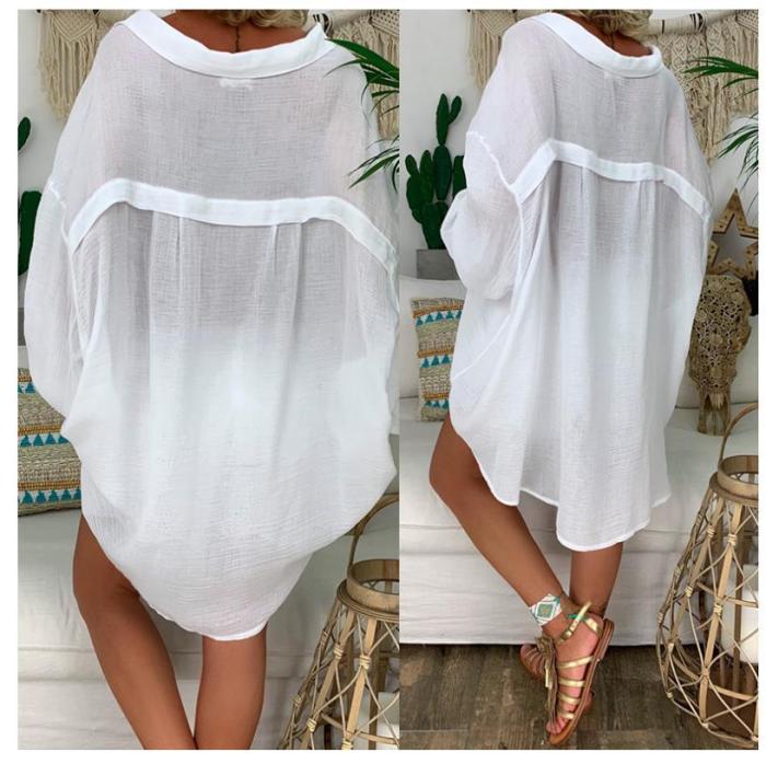 Cotton Linen Oversized Button Up Loose Casual Dress