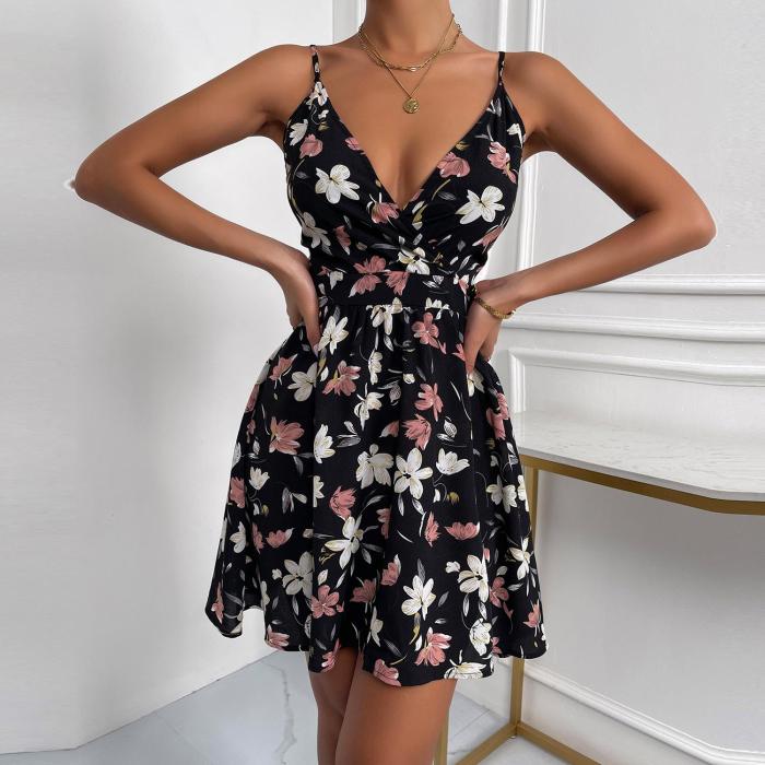 Sexy V-Neck Casual Beach Print Mini Dresses