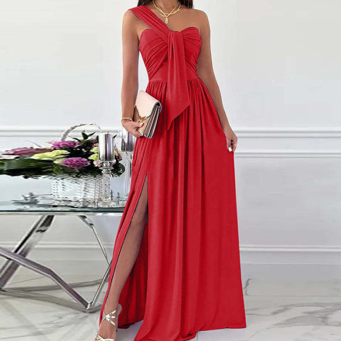 Women High Slit Cutout Elegant One Shoulder Party Dresses