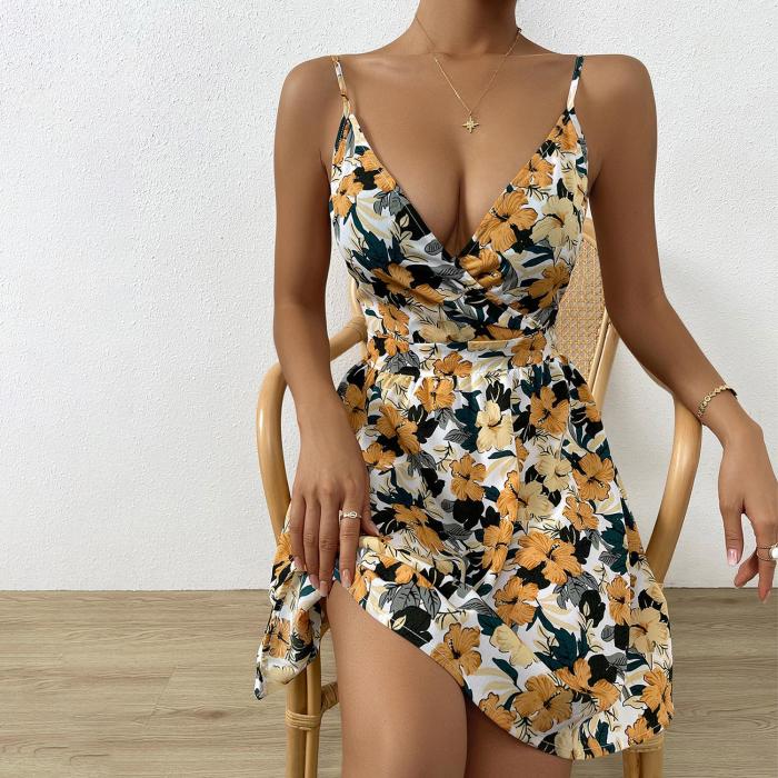 Sexy V-Neck Casual Beach Print Mini Dresses