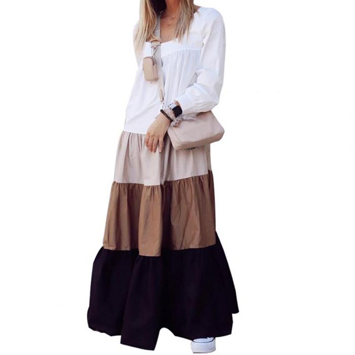 Vintage Patchwork Square Collar Long Sleeve Fashion Casual Loose Cotton And Linen Dress