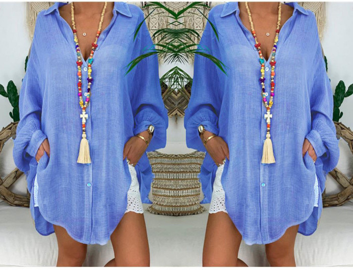 Cotton Linen Oversized Button Up Loose Casual Dress