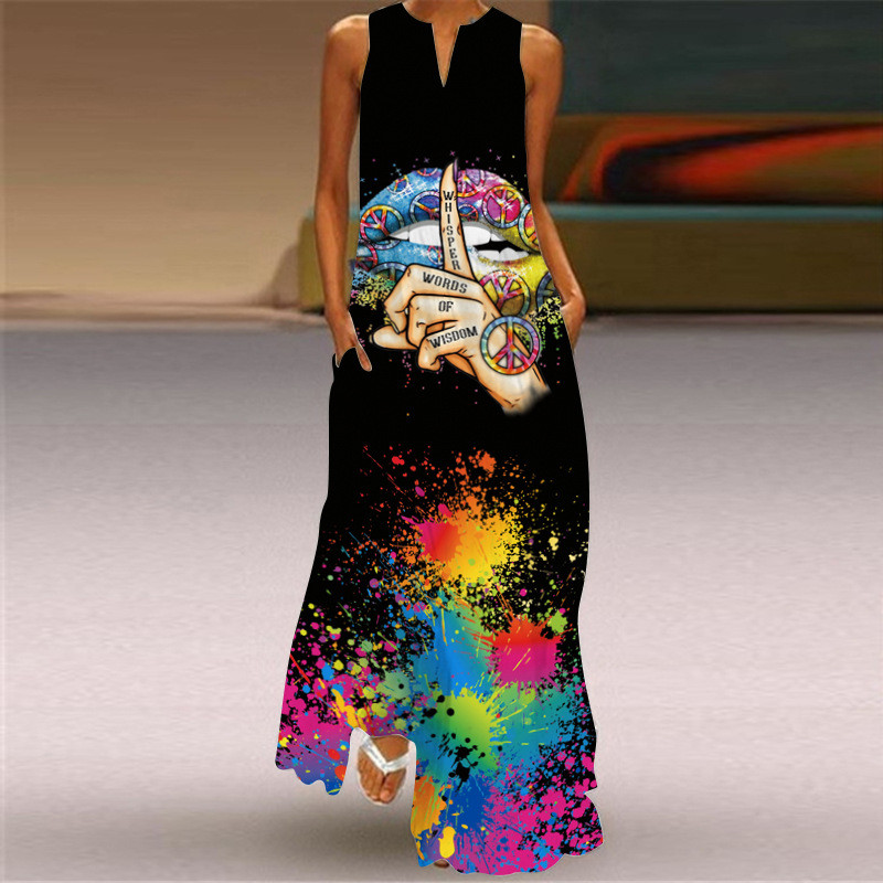 Fashion Sleeveless Elegant Casual Printed Maxi Dress
