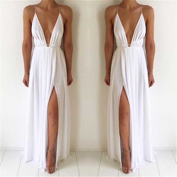 Sexy Sleeveless Backless Boho Party Slit  Maxi Dress