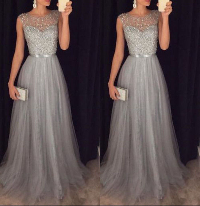 Fashion Sleeveless Lace Sexy Prom Maxi Evening Dress