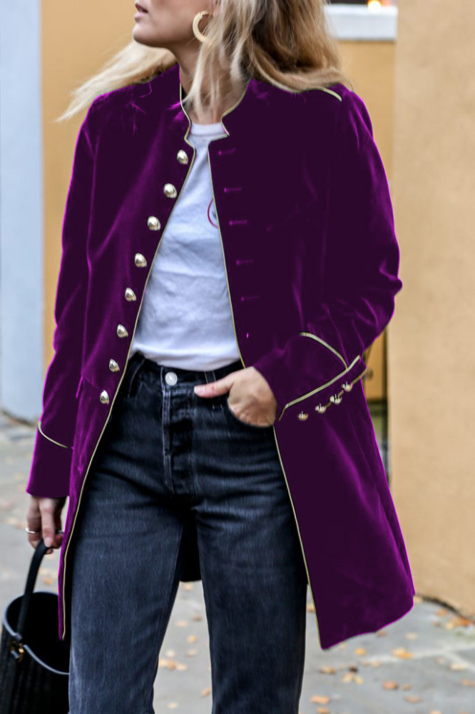Fashion Warm Solid Color Velvet Elegant Single Breasted Coat