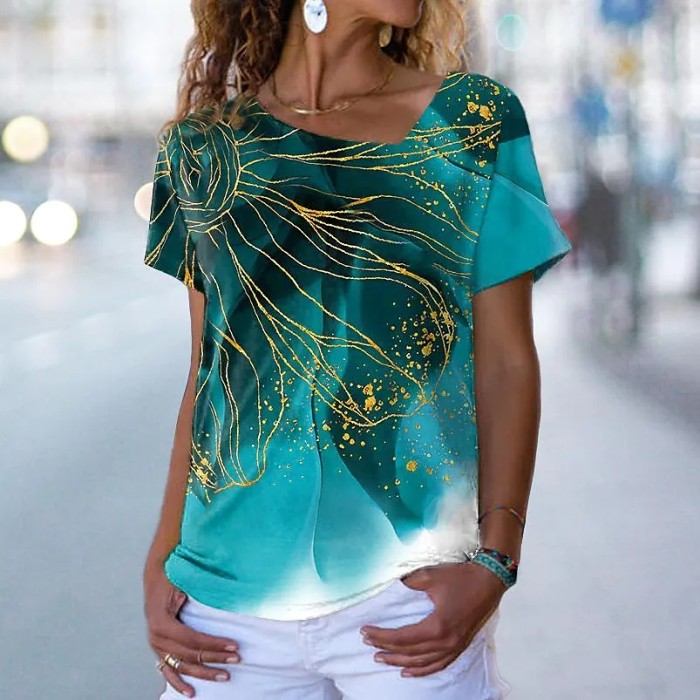 T-Shirt Abstract Print Short Sleeve O Neck Casual Fashion Top