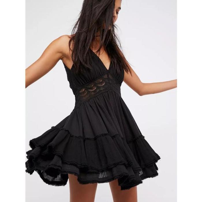 Fashion Party Lace Backless Sexy Camisole Deep V Neck Mini Dress