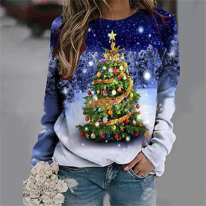Christmas Tree Print Long Sleeve T Shirt
