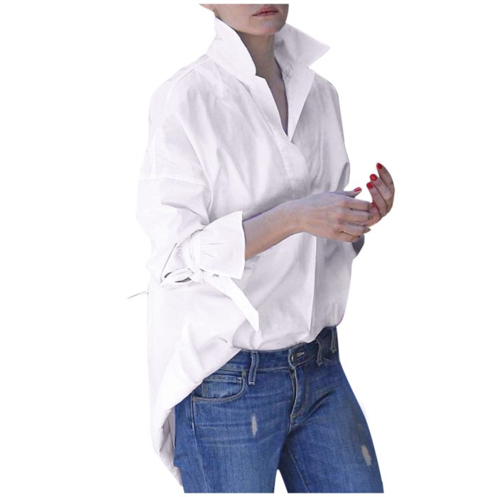Fashion Long Sleeve Top Casual Lapel Solid Color Blouses