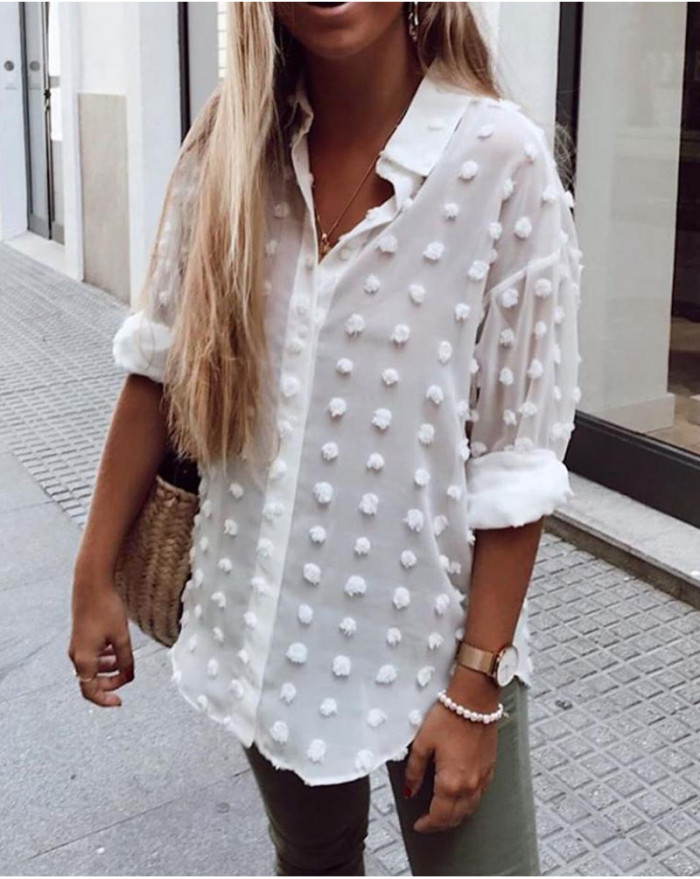 Solid Color Elegant Long Sleeve Polka Dot Loose Fashionable Casual Blouses