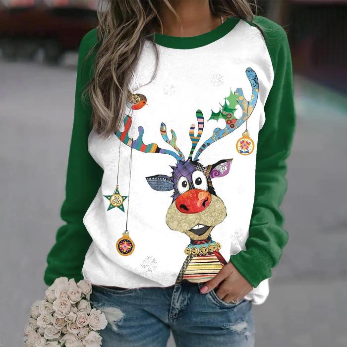 Christmas Fashion Printed Round Neck Long Sleeve Sweatshirt