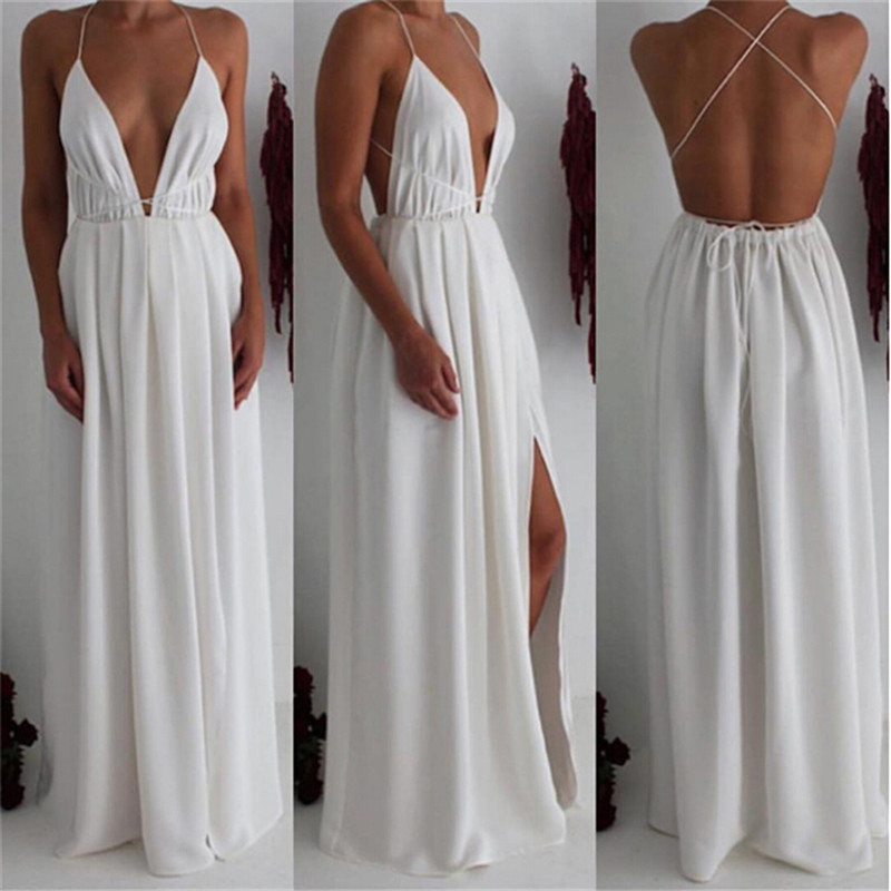 Lace Stitching Solid Color Deep V Neck Sexy Slip Dress Bohemian Drawstring Maxi Dress