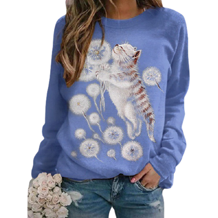Fashion Pullover Loose Print Casual O-Neck Long Sleeve T-Shirt