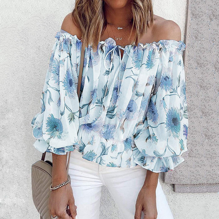Sexy Off The Shoulder Chiffon Floral Print Blouse
