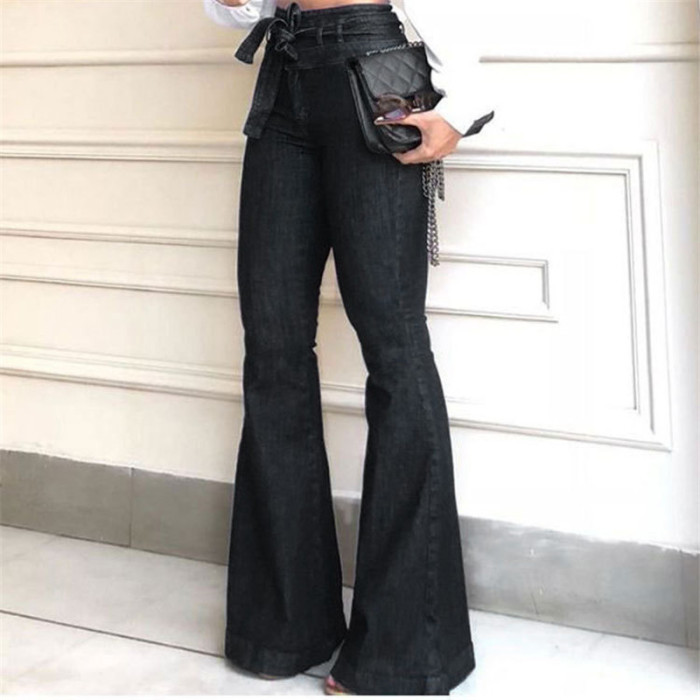 Women's High Waist Lace Casual Fashion Denim Flared Jeans