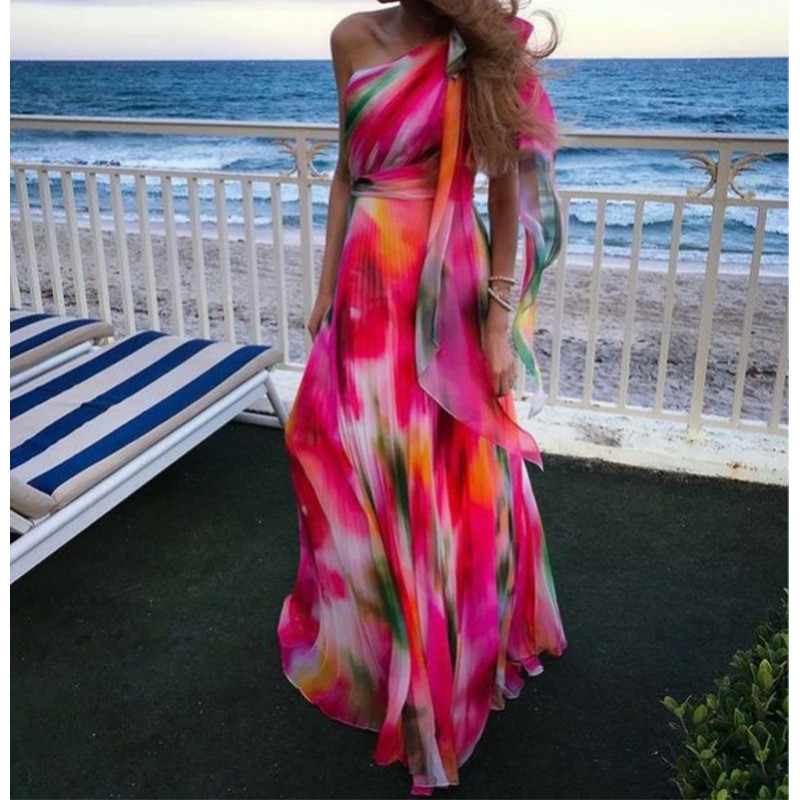 High Waist Tie Dye Print Elegant Prom Sexy Maxi Beach  Maxi Dresses