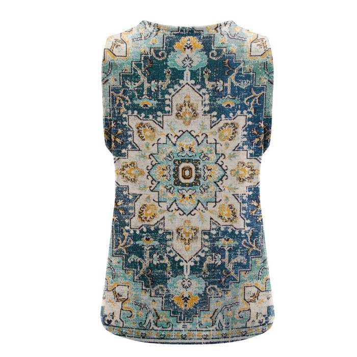 Vintage Women Casual Tank Print Round Neck Sleeveless Vest Loose  Camisole Top