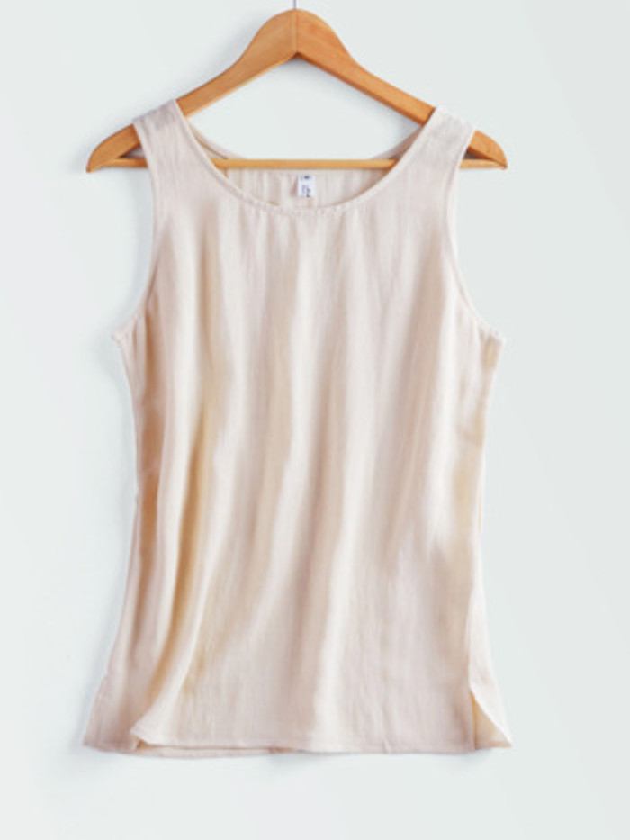 Women's Cotton and Linen Sleeveless  O Neck Basic Camisole Top