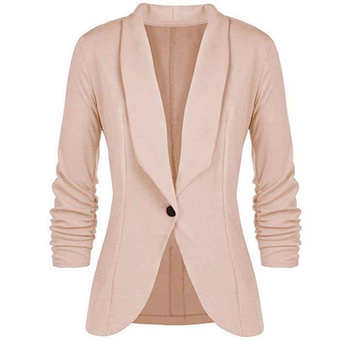 Fashion Solid Color Long Sleeve Button Up Casual Slim Cotton Women's Blazer