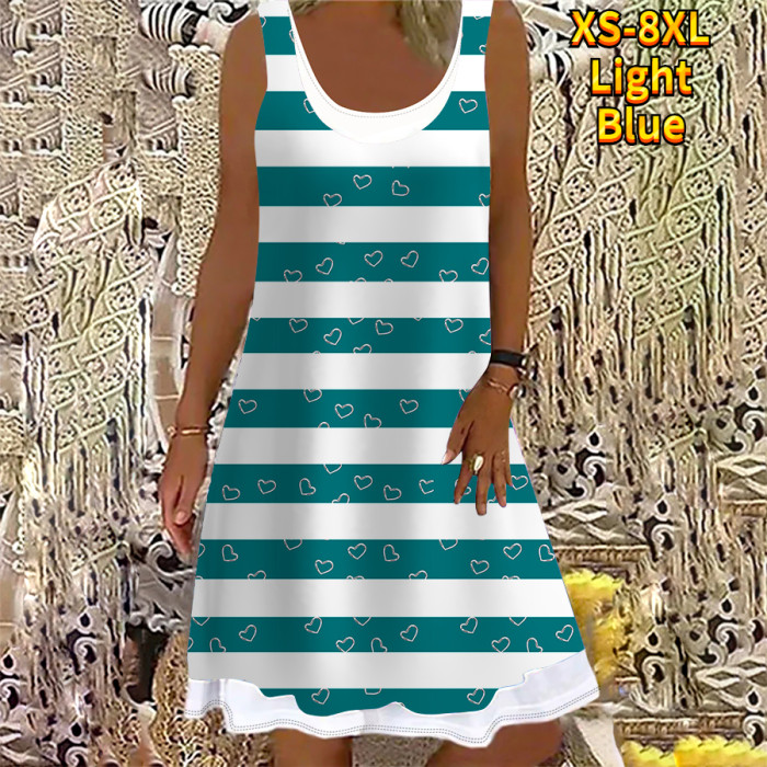 New Striped Print Skirt Round Neck Loose Dress