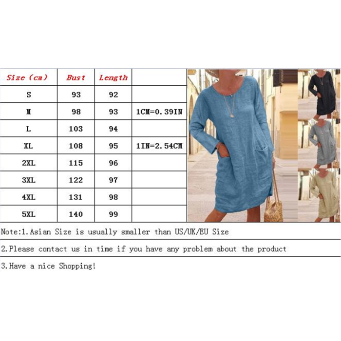New Women's Solid Color Long-Sleeved A-Line Skirt Fashion O-Neck Loose Dress