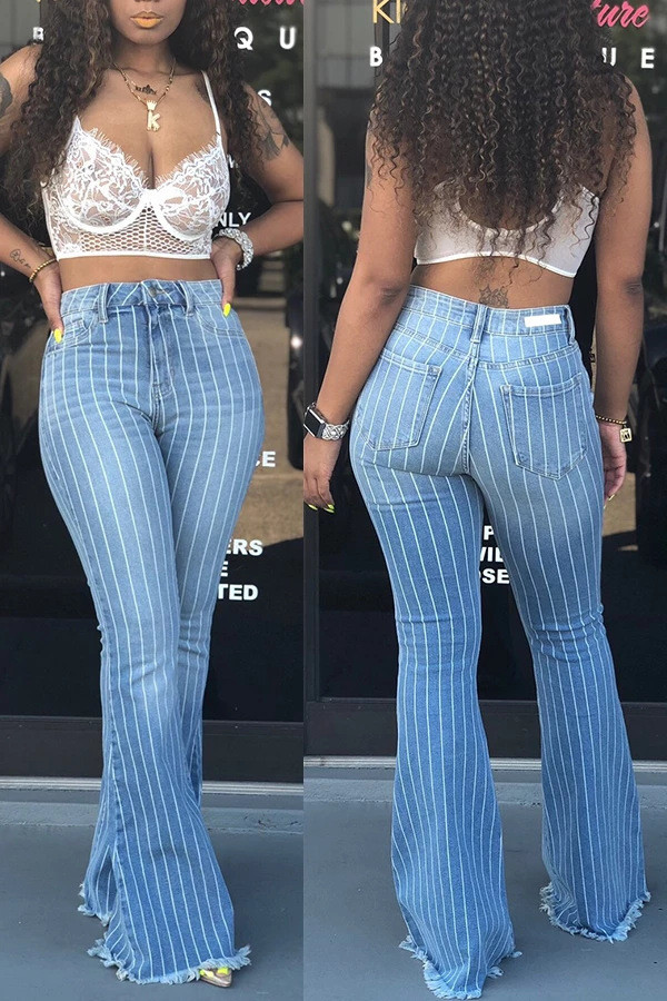 New Fashion Woman Ripped Flare Elastic Casual Wide Street Hipster Jeans