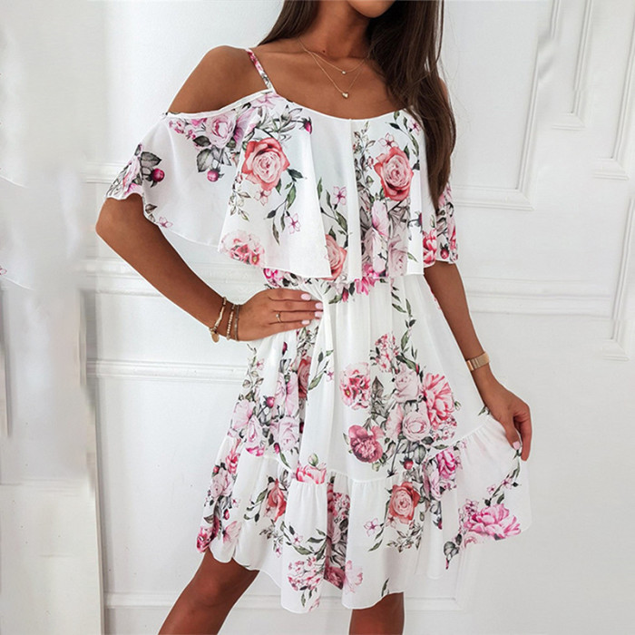 Sexy Floral Print Off Shoulder Party Loose Bohemian Mini Dress