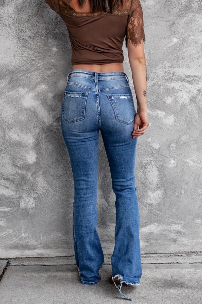 New Women's High Waist Bootcut Fashion Elastic Slim Denim Flared Pants