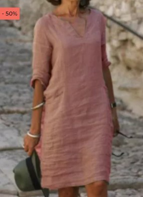 Vintage Fashion V-neck Cotton Linen Casual Dress