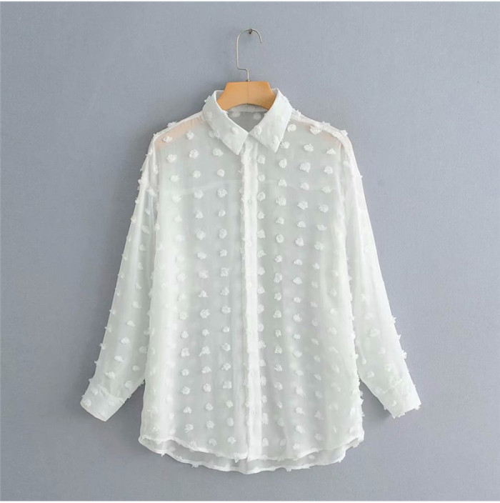 Solid Color Elegant Long Sleeve Polka Dot Loose Fashionable Casual Blouses