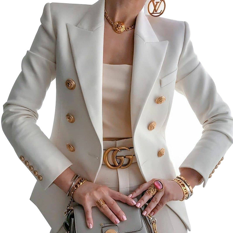 Women Button Long Sleeves Double Breasted Casual Blazers