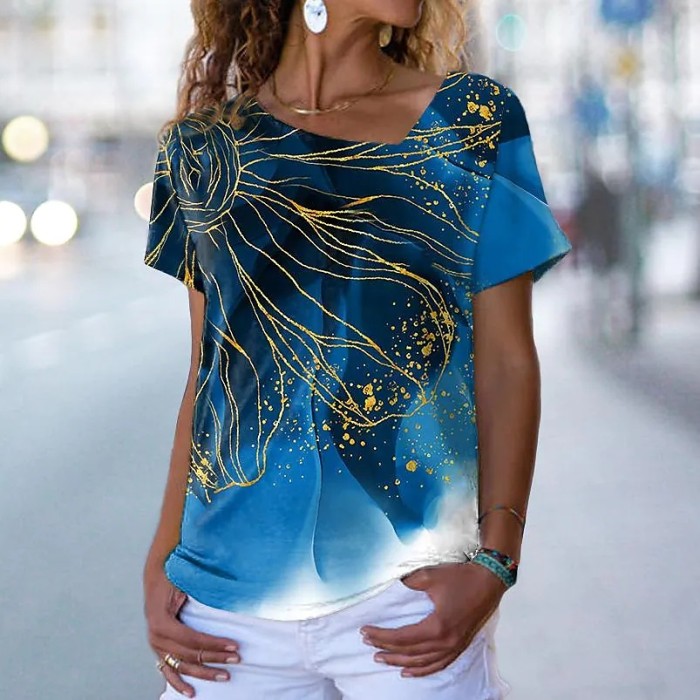 T-Shirt Abstract Print Short Sleeve O Neck Casual Fashion Top