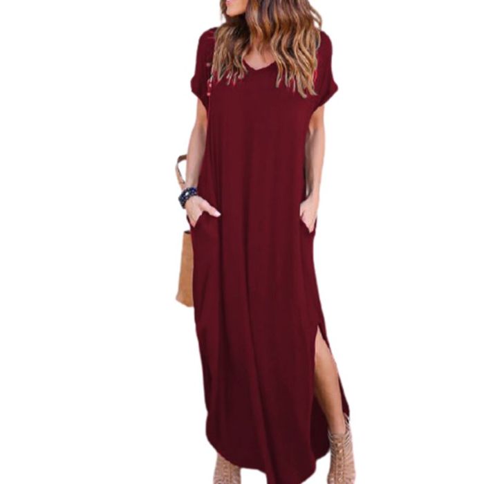 Fashion Solid Color Casual Short Sleeve Street Loose Maxi Dress