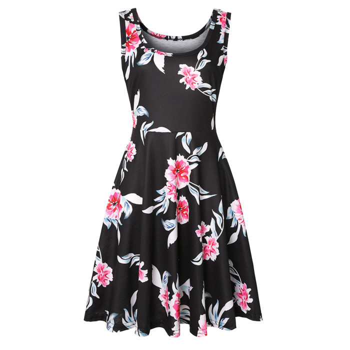 Fashion Elegant Sleeveless U Neck A Line Print Loose Casual Dress