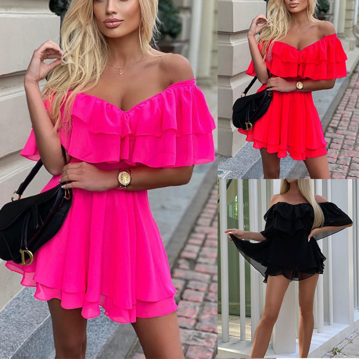 Off Shoulder Ruffle Short Mini Dress