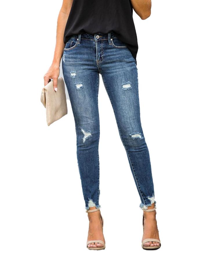 Fashion Skinny Retro Distressed Ripped Casual Jeans