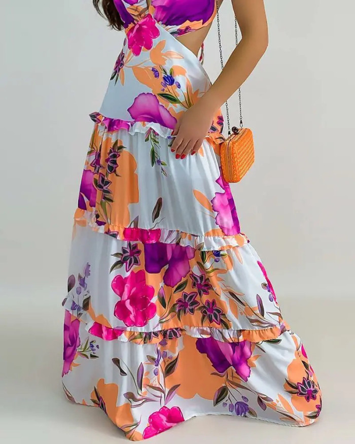 Sexy Fashion Print V-neck Boho Party  Maxi Dress