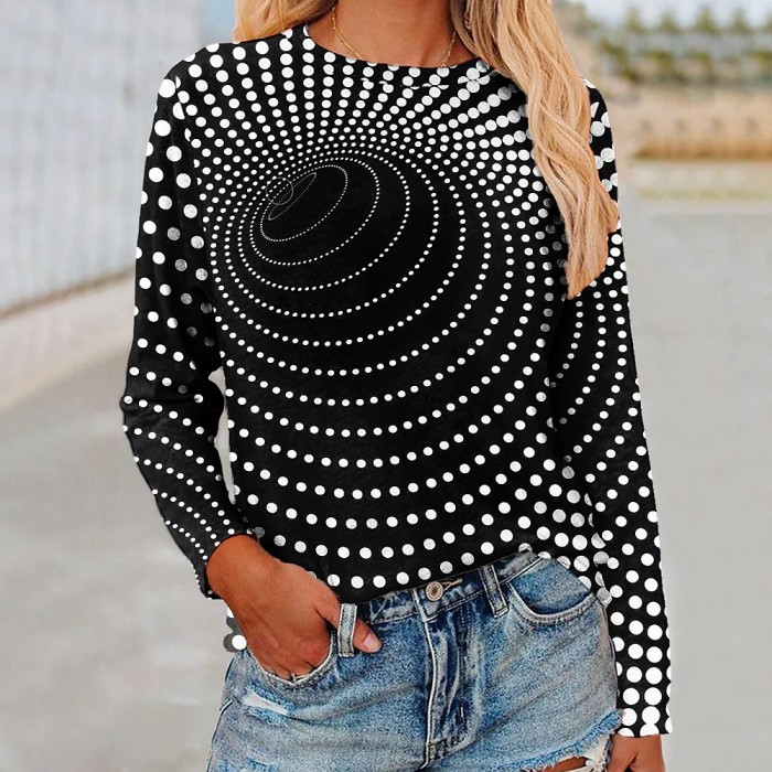 Women's Printed Top Casual Round Neck Long Sleeve T-Shirts