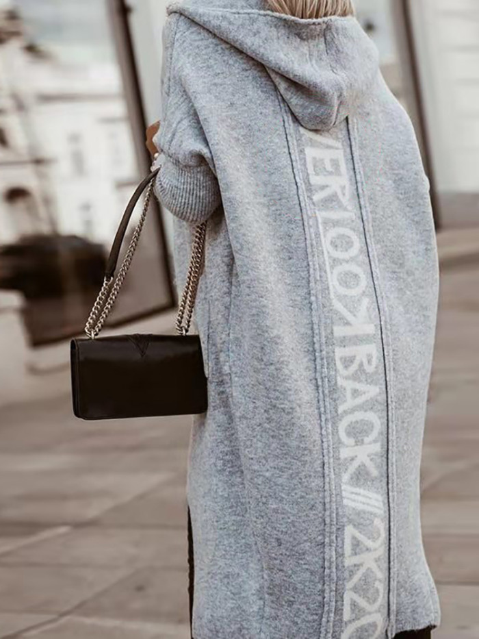 Women Loose Long Knit Cardigan Long Sleeve Casual Hooded Elegant Print Streetwear Coats