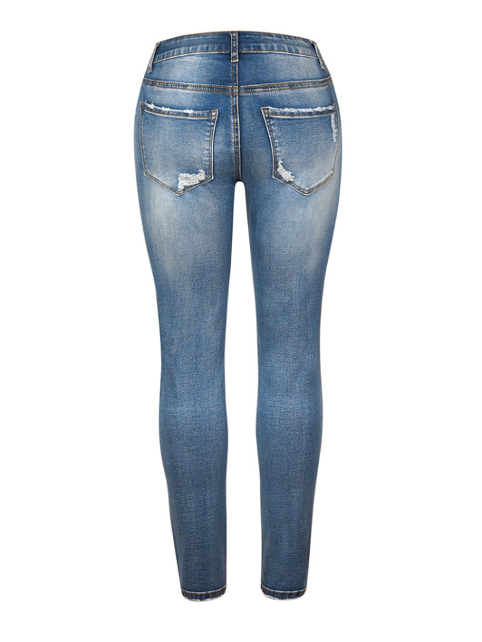Fashion Slim Ripped High Stretch Sexy Solid Color Jeans